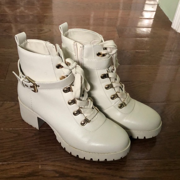 Wild Pair Shoes - Wild Pair heeled combat boots - ivory
